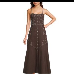 Chic Brown Embroidered Midi Dress
